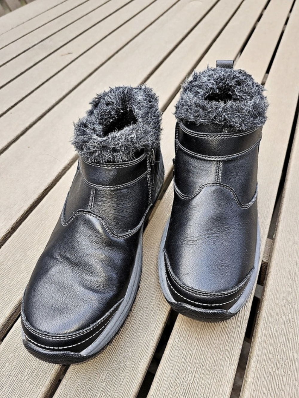 OrthoFeet Siena 793 Black Leather Faux Fur Ankle Boots Size 9B